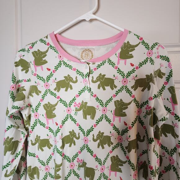 THE BEAUFORT BONNET COMPANY PAJAMA SET WOMENS SMALL PIMA PINK/GRN ELEPHANT PRINT - Picture 2 of 16